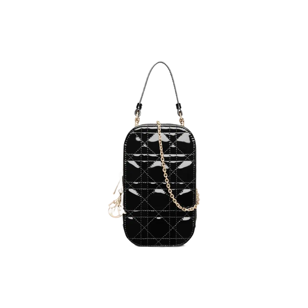 Dior Dior Lady Phone Holder Black Patent Cannage Calfskin