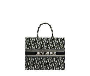 Dior Large Book Tote In Blue Dior Oblique Embroidery