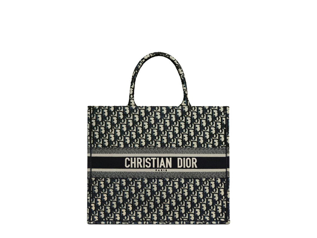 Dior Dior Large Book Tote In Blue Dior Oblique Embroidery
