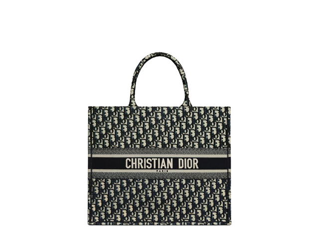 Dior Dior Large Book Tote In Blue Dior Oblique Embroidery - view 1
