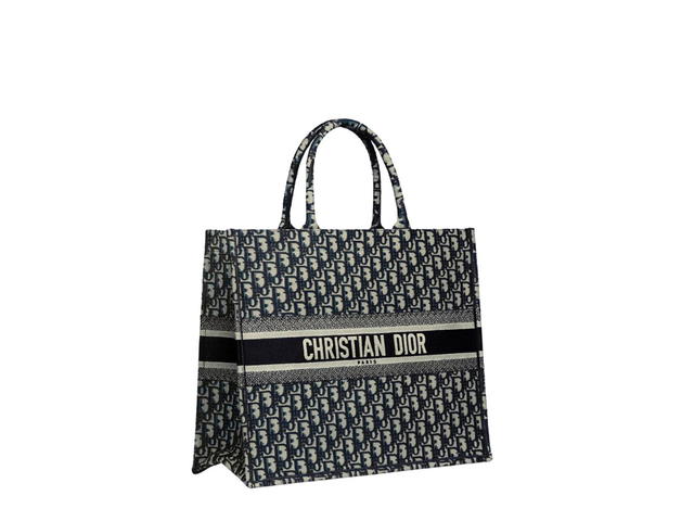 Dior Dior Large Book Tote In Blue Dior Oblique Embroidery - view 2