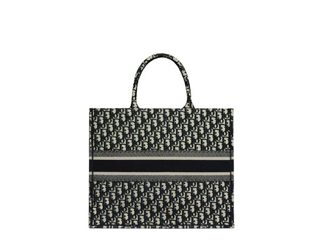 Dior Dior Large Book Tote In Blue Dior Oblique Embroidery - view 3
