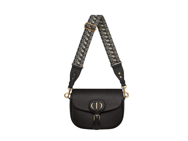 Dior Dior Large Dior Bobby Bag In Grained Calfskin With Blue Dior Oblique Embroidered Shoulder Strap Gold-Tone Hardware Black - view 3