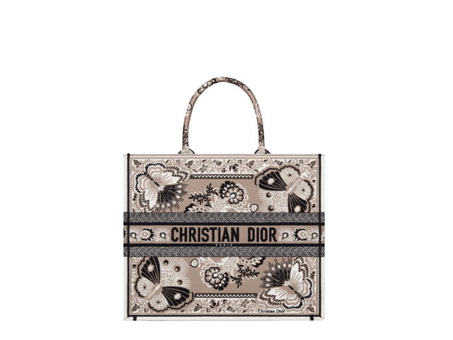 Dior Dior Large Dior Book Tote In Beige Multicolor Butterfly Bandana Embroidery - view 1