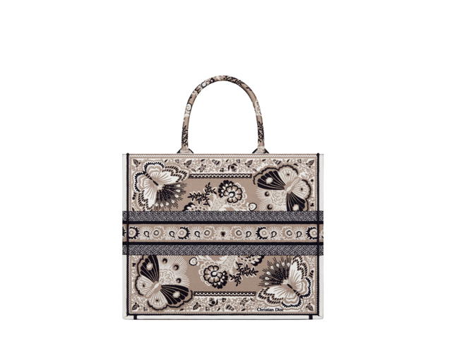 Dior Dior Large Dior Book Tote In Beige Multicolor Butterfly Bandana Embroidery - view 2