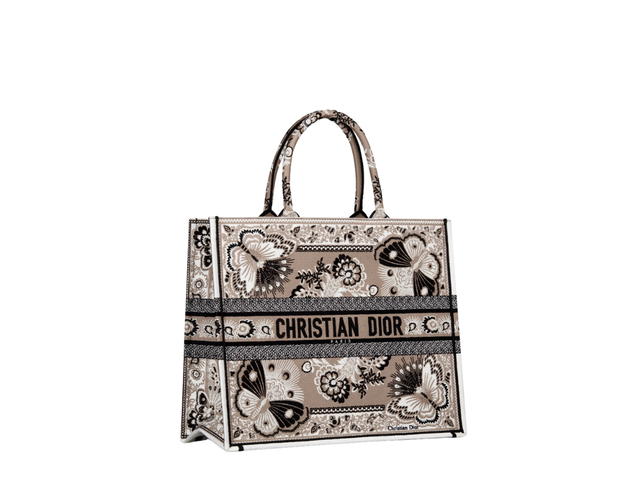 Dior Dior Large Dior Book Tote In Beige Multicolor Butterfly Bandana Embroidery - view 3
