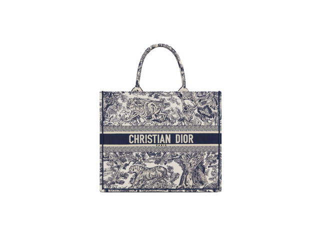 Dior Dior Large Dior Book Tote In Ecru And Blue Toile De Jouy Embroidery - view 1