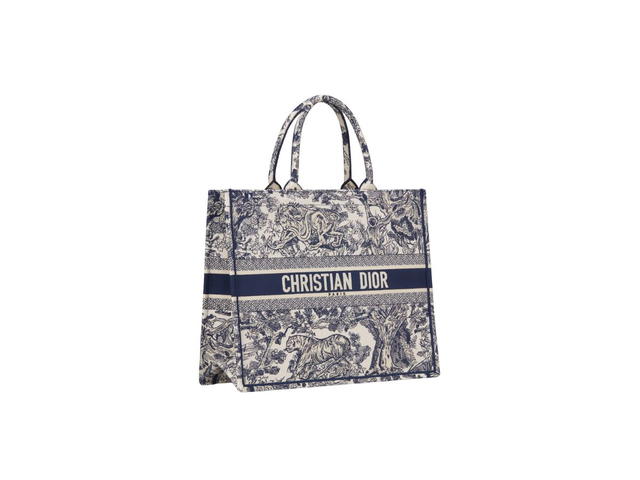 Dior Dior Large Dior Book Tote In Ecru And Blue Toile De Jouy Embroidery - view 2