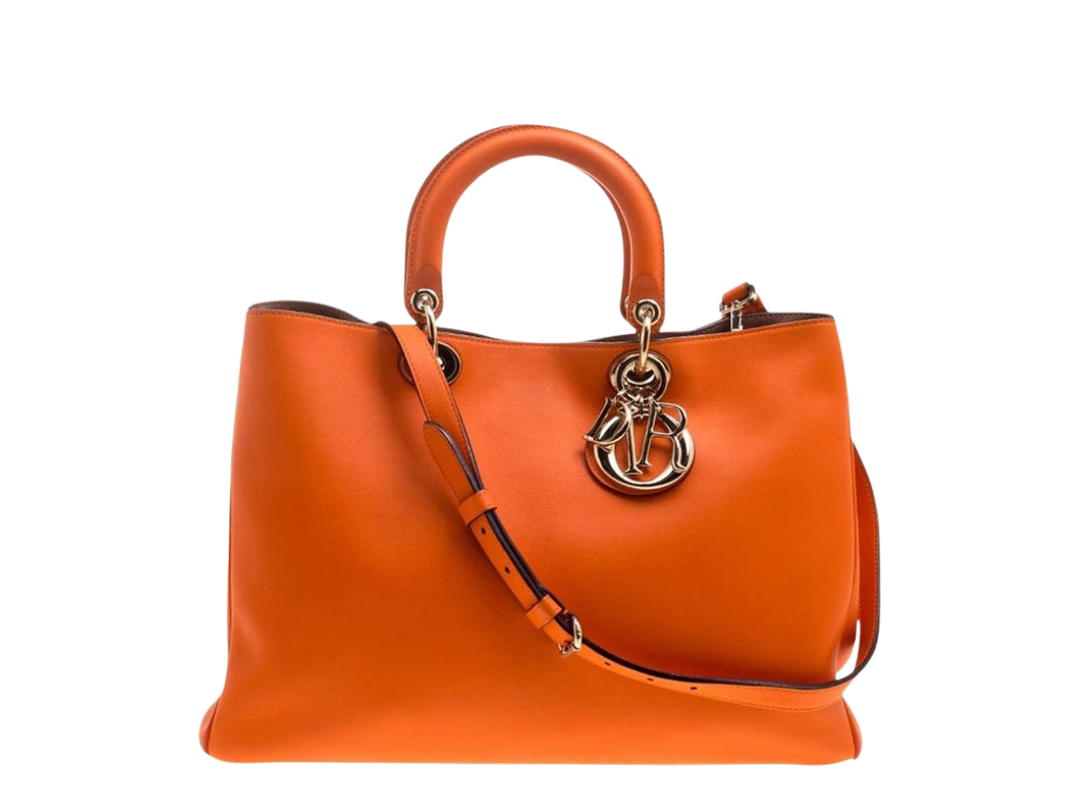 Dior Dior Large Diorissimo Shopper Tote In Leather With Gold Hardware Orange