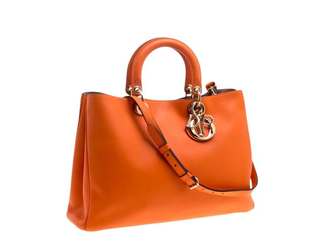 Dior Dior Large Diorissimo Shopper Tote In Leather With Gold Hardware Orange - view 3