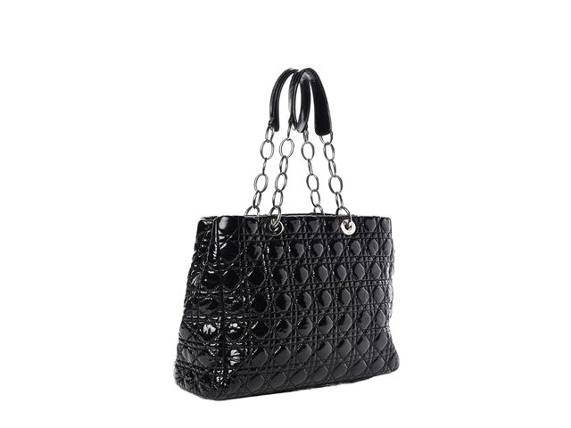 Dior Dior Large Lady Dior Soft Shopping Tote In Patent Cannage With Silver-Finish Metal Black - view 2
