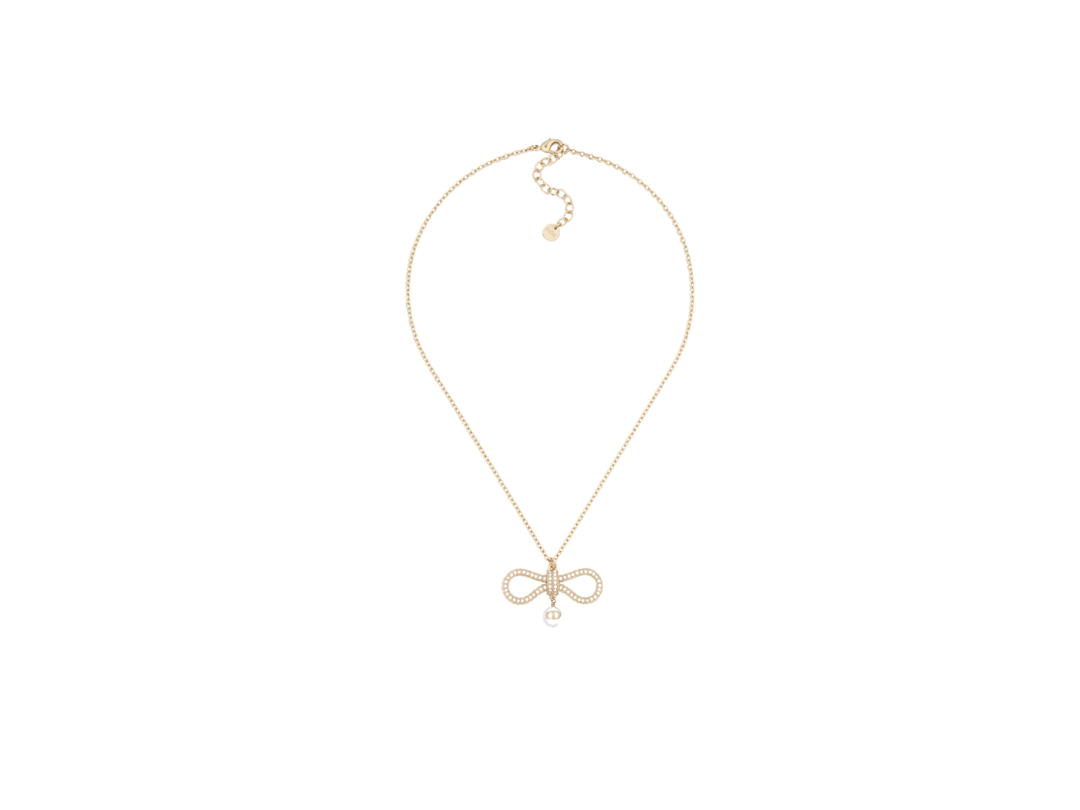 Dior Dior Le Nœud De Dior Necklace In Champagne-Finish Metal With A White Resin Pearl And Silver-Tone Crystals