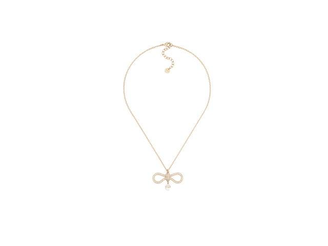 Dior Dior Le Nœud De Dior Necklace In Champagne-Finish Metal With A White Resin Pearl And Silver-Tone Crystals - view 1