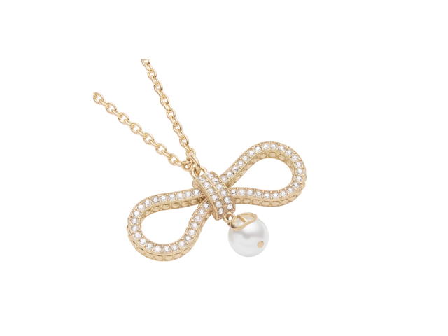 Dior Dior Le Nœud De Dior Necklace In Champagne-Finish Metal With A White Resin Pearl And Silver-Tone Crystals - view 2