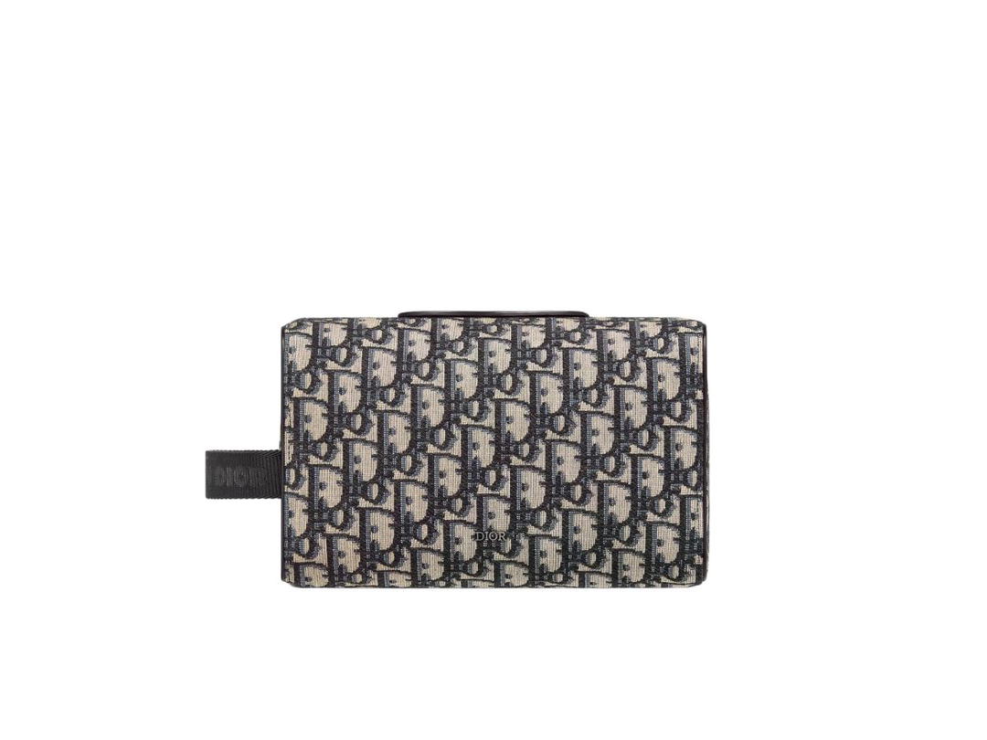 Dior Dior Lingot Toiletry Bag In Beige And Black Dior Oblique Jacquard