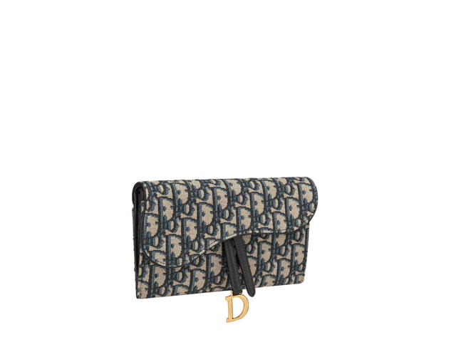 Dior Dior Long Saddle Wallet With Chain Blue Dior Oblique Jacquard - view 2