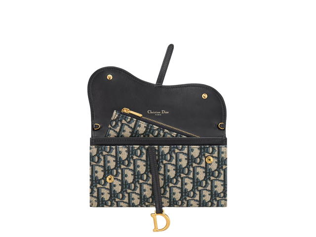 Dior Dior Long Saddle Wallet With Chain Blue Dior Oblique Jacquard - view 4