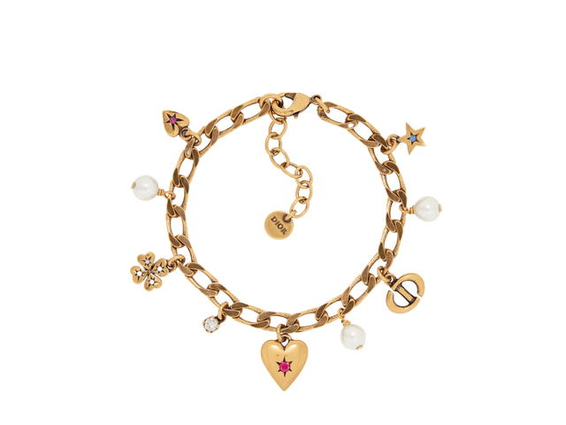 Dior Dior Lucky Charms Bracelet In Star-Clover-Heart Charms Antique Gold-finish Metal With White Resin Pearls And Multicolor Crystals - view 1
