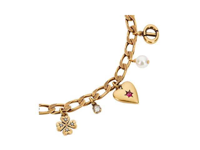 Dior Dior Lucky Charms Bracelet In Star-Clover-Heart Charms Antique Gold-finish Metal With White Resin Pearls And Multicolor Crystals - view 2