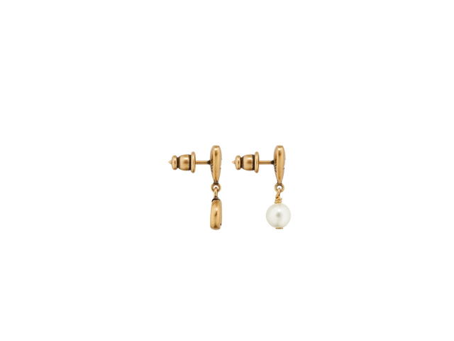 Dior Dior Lucky Charms Earrings In Heart Detailing Antique Gold-finish Metal With A White Resin Pearl And Pink Crystals - view 3