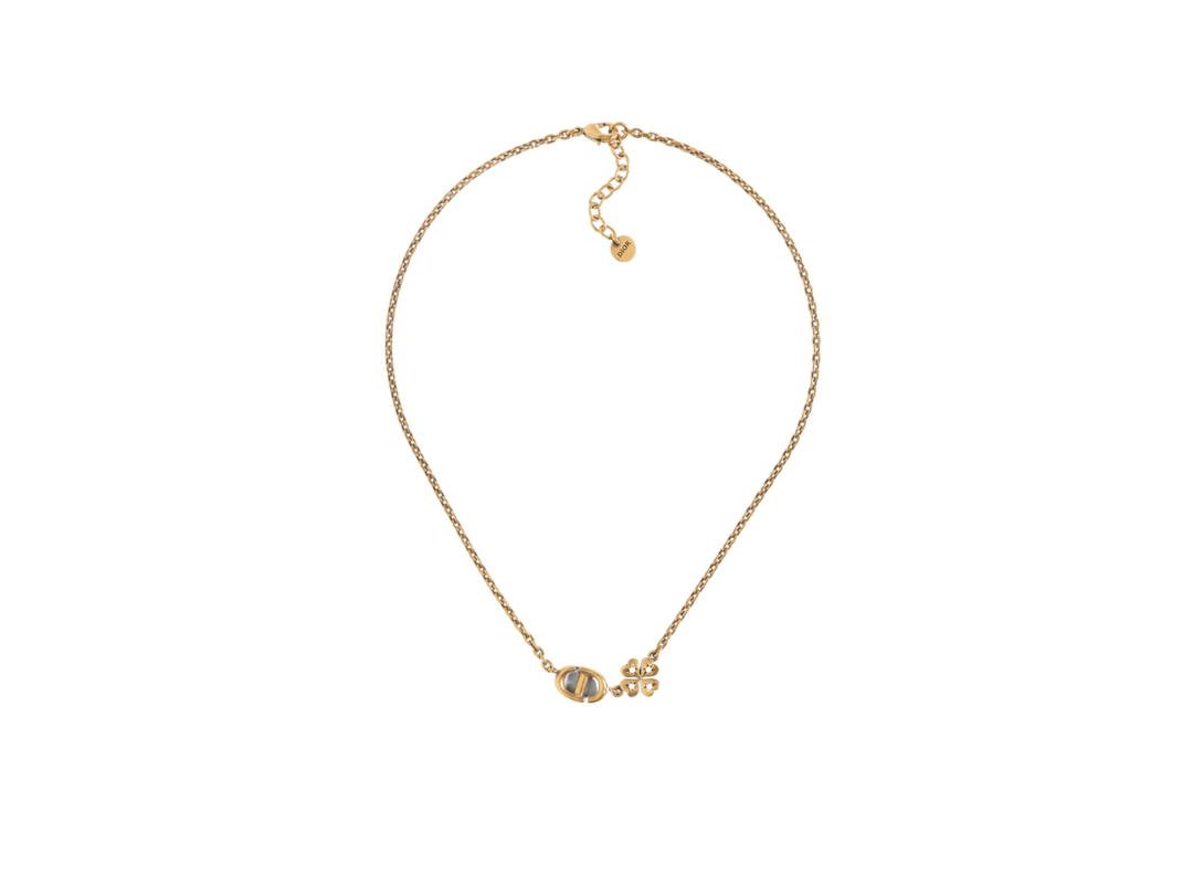 Dior Dior Lucky Charms Necklace In Antique Gold-Finish Metal And White Resin Pearls
