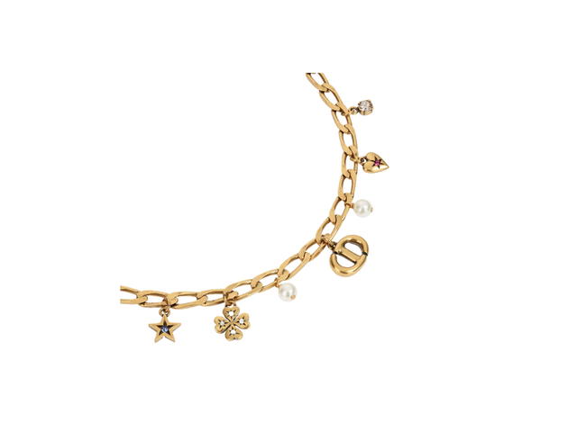 Dior Dior Lucky Charms Necklace In CD Signature Antique Gold-Finish Metal with White Resin Pearls and Multicolor Crystals - view 2