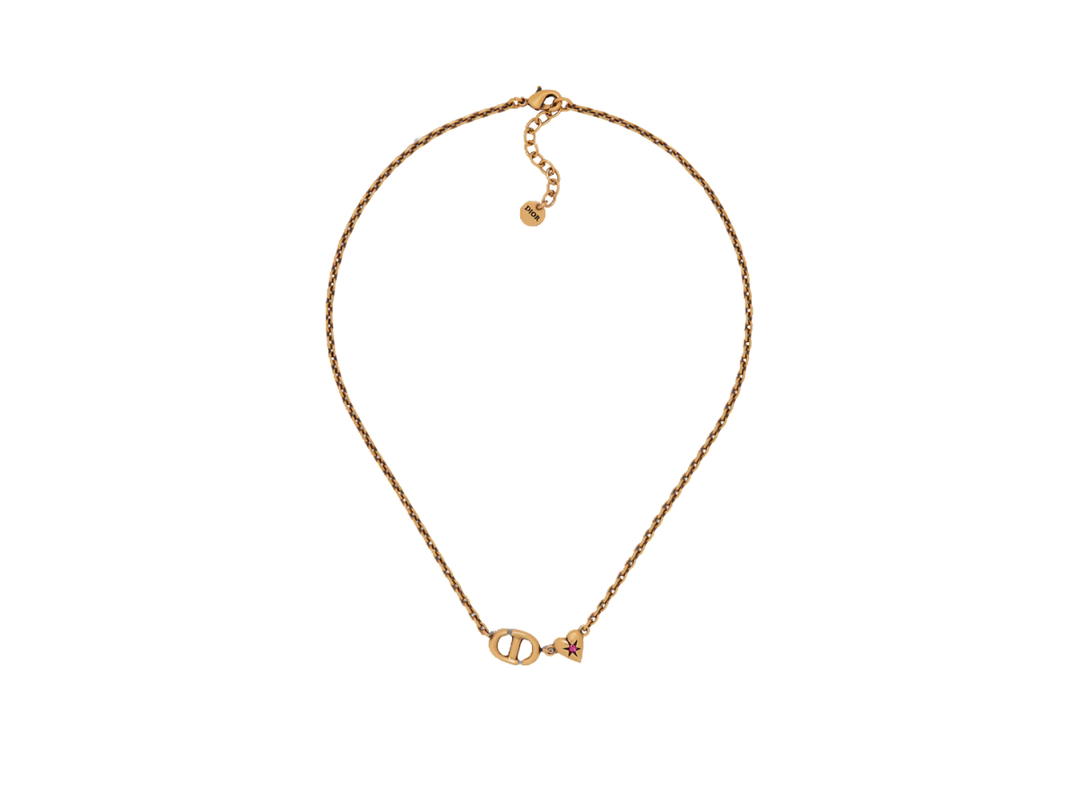 Dior Dior Lucky Charms Necklace In Heart detailing Antique Gold-Finish Metal and Pink Crystal