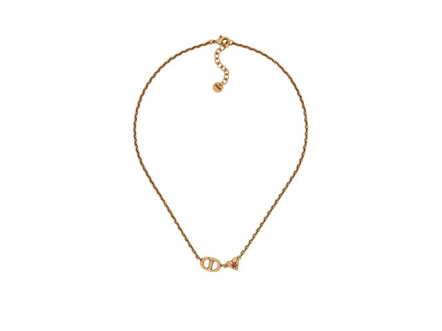 Dior Dior Lucky Charms Necklace In Heart detailing Antique Gold-Finish Metal and Pink Crystal - view 1