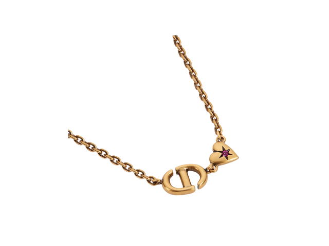 Dior Dior Lucky Charms Necklace In Heart detailing Antique Gold-Finish Metal and Pink Crystal - view 2