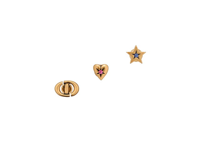 Dior Dior Lucky Charms Set of Stud Earrings In Star And Heart Detailing With Antique Gold-Finish Metal with Pink and Blue Crystals - view 1