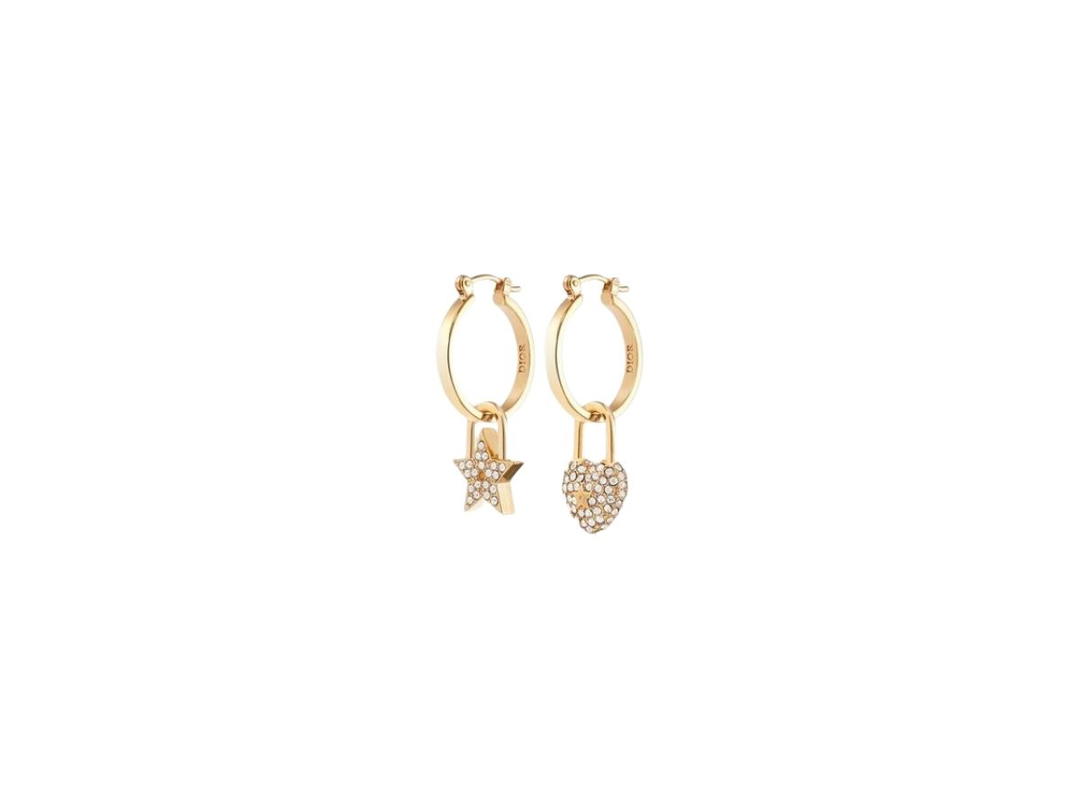 Dior Dior Lucky Locket Earrings In Gold-Tone Finish Metal And White Crystals