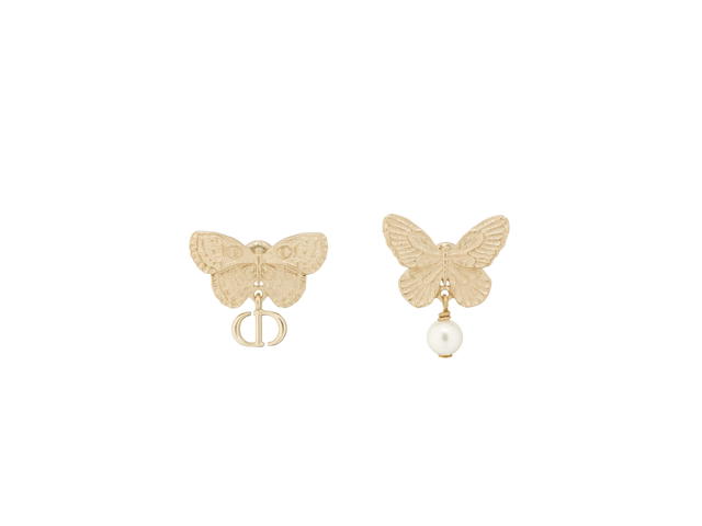 Dior Dior Métamorphose Earrings In Butterfly Detailing Gold-Finish Metal And White Resin Pearls - view 3