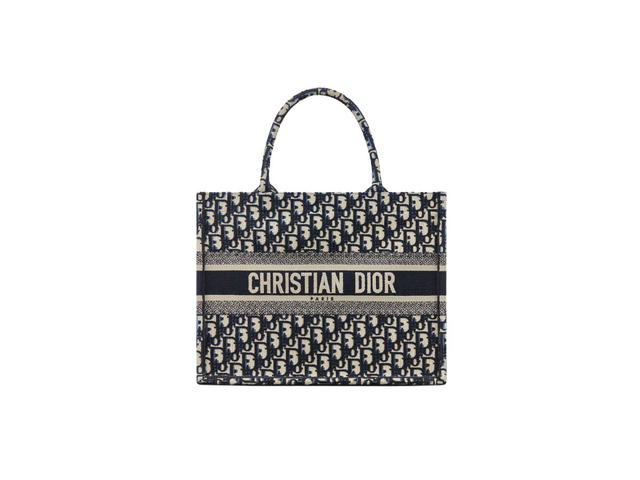 Dior Dior Medium Book Tote In Ecru And Blue Dior Oblique Embroidery - view 1