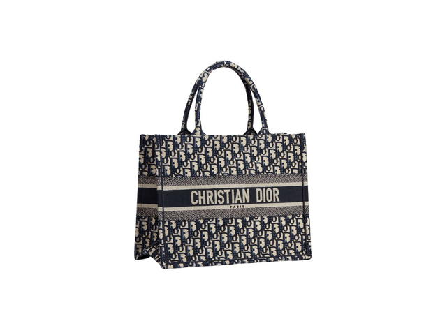 Dior Dior Medium Book Tote In Ecru And Blue Dior Oblique Embroidery - view 2