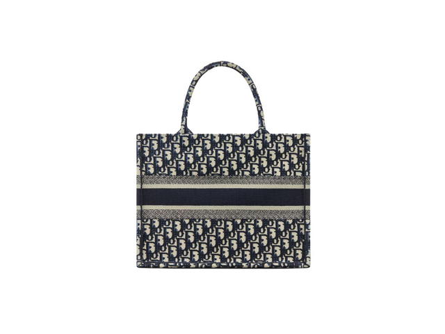 Dior Dior Medium Book Tote In Ecru And Blue Dior Oblique Embroidery - view 3