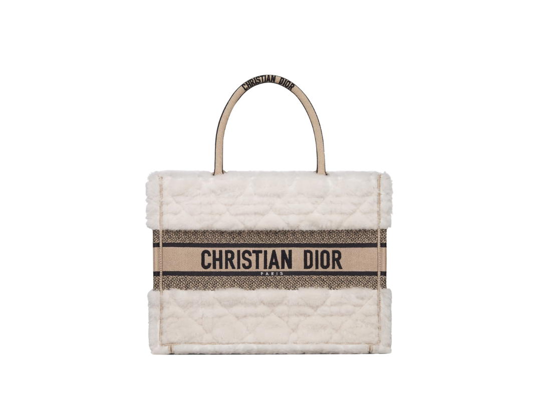 Dior Dior Medium Dior Book Tote In Beige Cannage Shearling