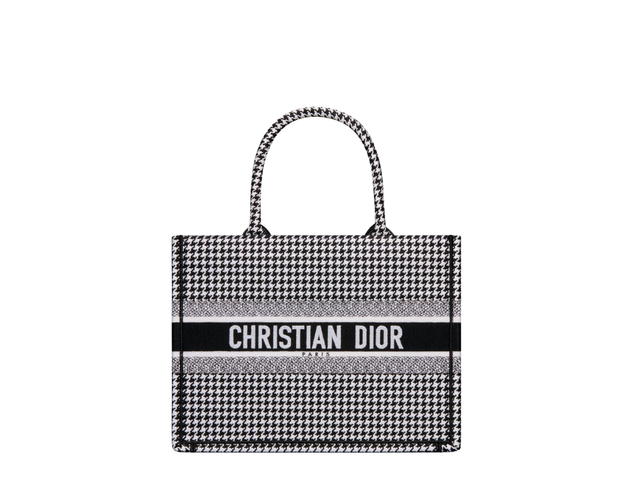 Dior Dior Medium Dior Book Tote In Black-White Houndstooth Embroidery - view 1