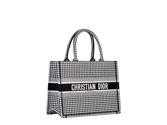 Dior Dior Medium Dior Book Tote In Black-White Houndstooth Embroidery - view 2