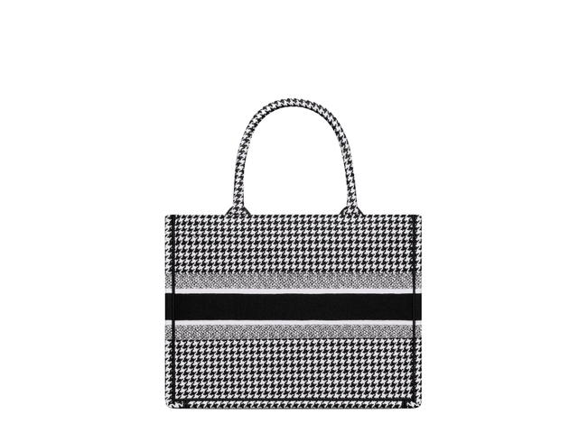 Dior Dior Medium Dior Book Tote In Black-White Houndstooth Embroidery - view 3