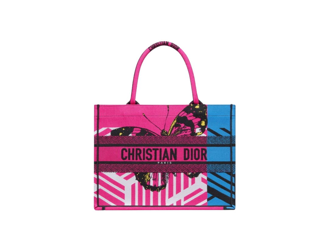 Dior Dior Medium Dior Book Tote In Bright Blue And Pink D-Jungle Pop Embroidery