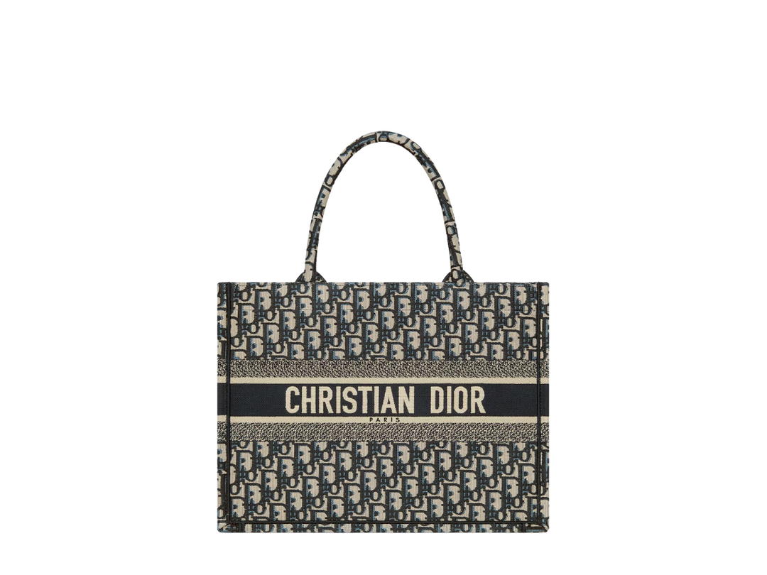 Dior Dior Medium Dior Book Tote In Ecru and Blue Dior Oblique Embroidery