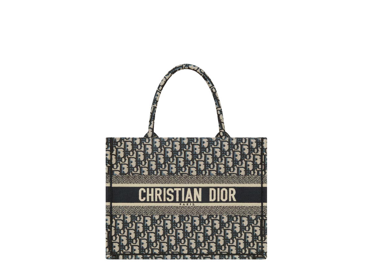 Dior Dior Medium Dior Book Tote In Ecru and Blue Dior Oblique Embroidery