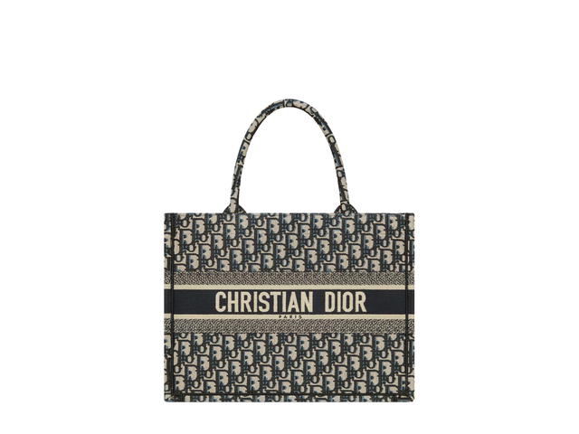 Dior Dior Medium Dior Book Tote In Ecru and Blue Dior Oblique Embroidery - view 1