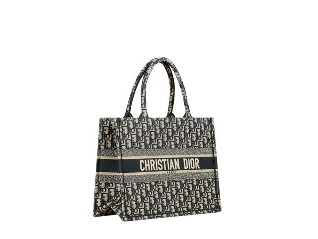 Dior Dior Medium Dior Book Tote In Ecru and Blue Dior Oblique Embroidery - view 2
