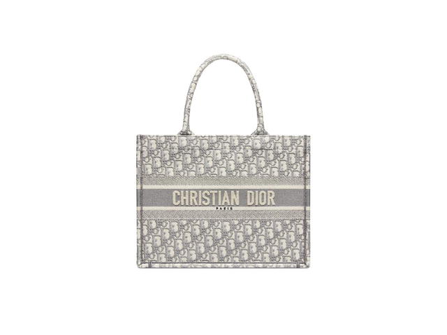 Dior Dior Medium Dior Book Tote In Ecru And Gray Dior Oblique Embroidery - view 1