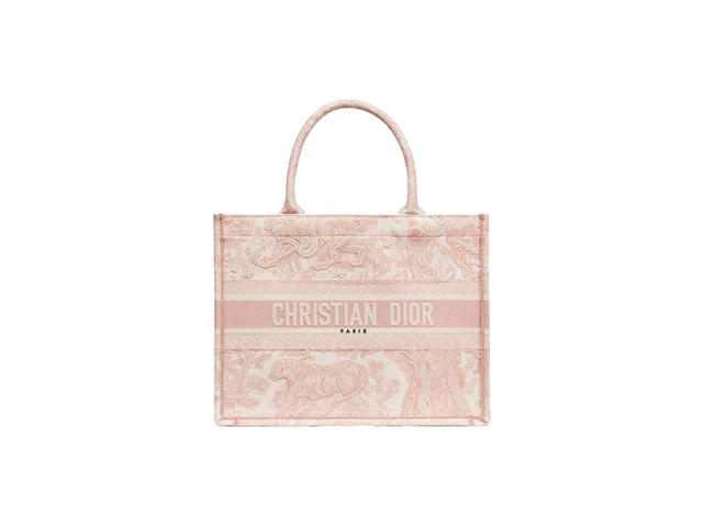 Dior Dior Medium Dior Book Tote In Ecru And Pink Toile De Jouy Embroidery - view 1