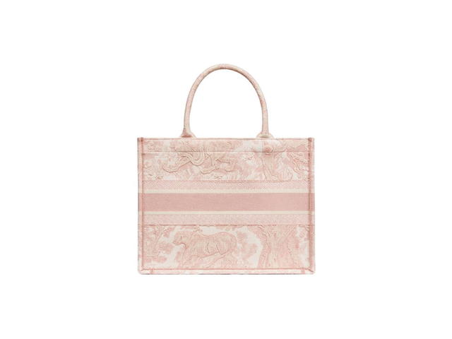 Dior Dior Medium Dior Book Tote In Ecru And Pink Toile De Jouy Embroidery - view 2