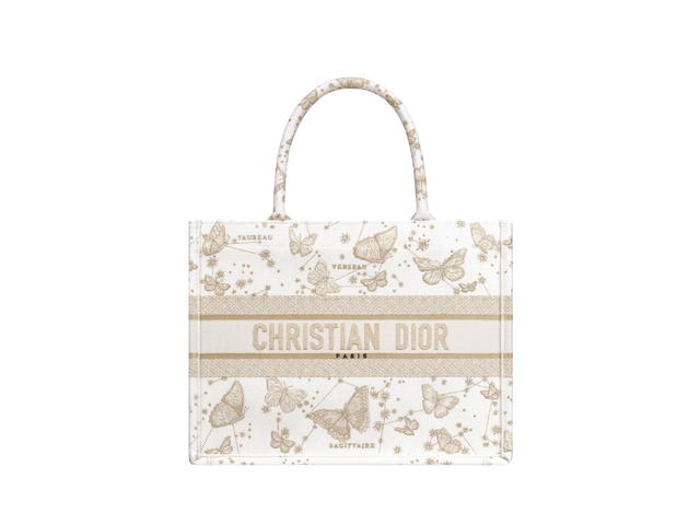 Dior Dior Medium Dior Book Tote In Gold-Tone And White Butterfly Zodiac Embroidery - view 1