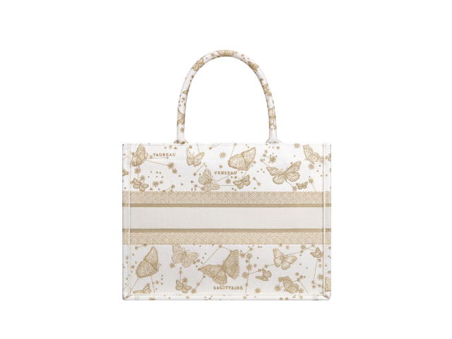 Dior Dior Medium Dior Book Tote In Gold-Tone And White Butterfly Zodiac Embroidery - view 2