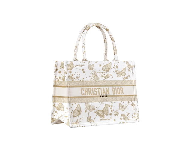 Dior Dior Medium Dior Book Tote In Gold-Tone And White Butterfly Zodiac Embroidery - view 4